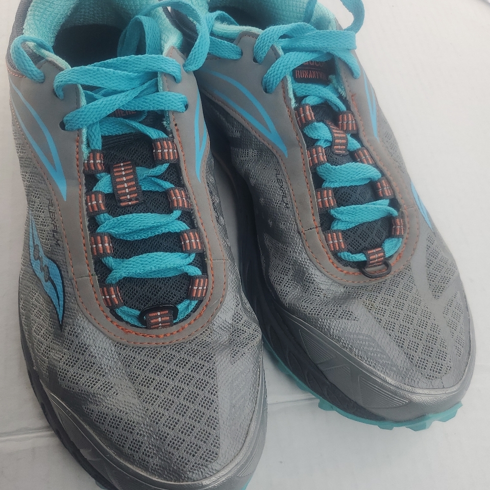 Saucony Peregrine 3.0 Blue/Yellow Running Shoes Womens Size 9.5 Trail Sneakers View 4
